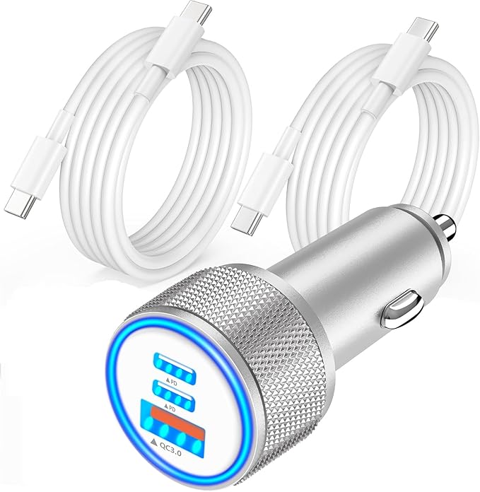USB C Car Charger for iPhone 17, BAOYUANDA 67W 3-Port USB-C & USB-A Fast Car Charger Cigarette Lighter with 2Pack 3FT USB C to C Cable Fast Charging for iPhone 17/Air/16 Plus/16 Pro/16 Pro Max, iPad