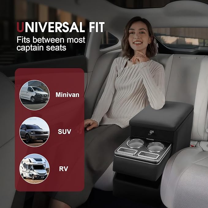 Tocsho Center Console Between Seat for Minivans, SUVs, Middle Van Console Floor Console Organizer Storage Box with Locking