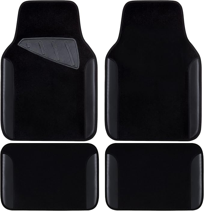 CAR PASS Waterproof Universal Fit Car Floor Mats, Faux Leather Car Carpet Mats, Black Car Mats with Anti-Slip Nibbs Backing & Driver Heel Pad Fit for SUV,Vans,sedans, Trucks,Set of 4pcs(All Black)