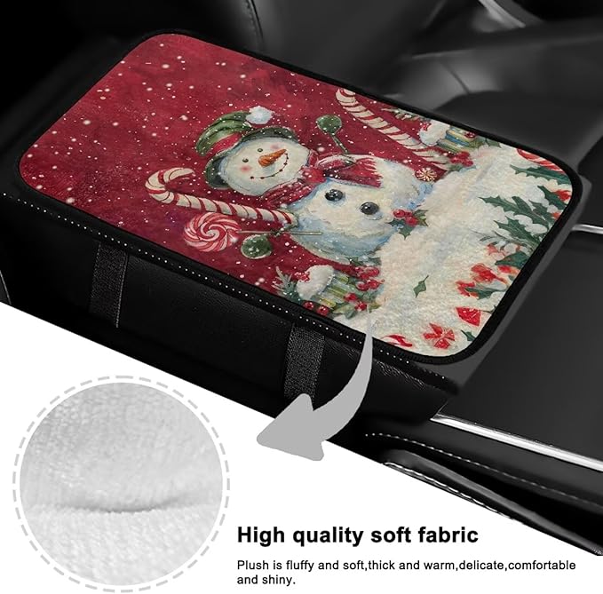 Bulopur Christmas Cute Snowman Car Center Console Cover Protector Arm Rest Car Flannel Comfortable Auto Armrest Console Accessories Universal Fit Most Cars Women Men