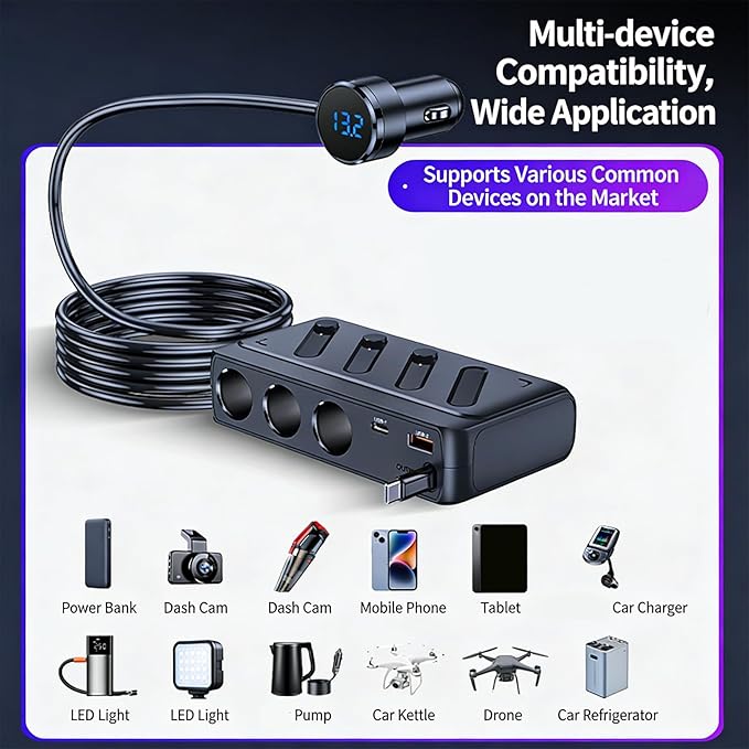 3-Port USB Car Power Converter with Fast Charging Technology for Multiple Devices Vehicle Butt Device