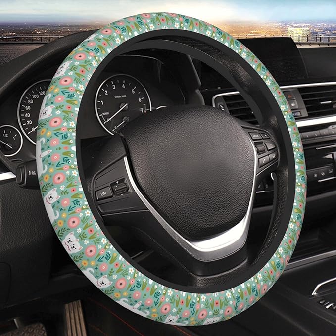 Westie Florals Cute Dog Universal Fit Steering Wheel Cover for Car, Truck, and SUV, Durable Steering Wheel Protection