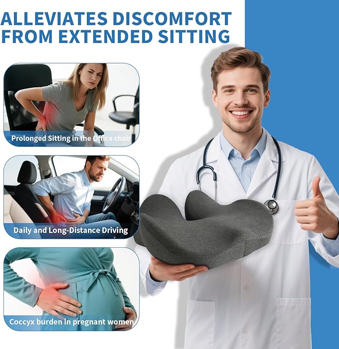XZdream Memory Foam Seat Cushion,High Support Ergonomic Office Chair Cushion Thickened with Strap for Hip, Sciatica,Hemorrhoids,and Tailbone Pain Relief,Seat Cushion for Car,Home,Office