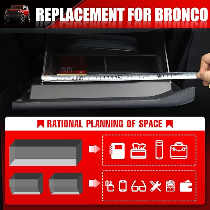 Mabett Glove Box Dividers Organizer for Ford Bronco Accessories 2021 2022 2023 2024 2/4-Door, Use Dividers to Organize Center Console Interior Storage box (Not for Bronco Sport)