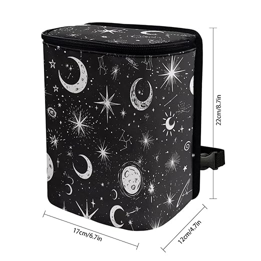 Moon and Star Car Trash Can with Lid - Leak Proof Car Trash Bag Hanging Waterproof Garbage Can - Multipurpose Storage Container for Back Seat Road Trip, Black