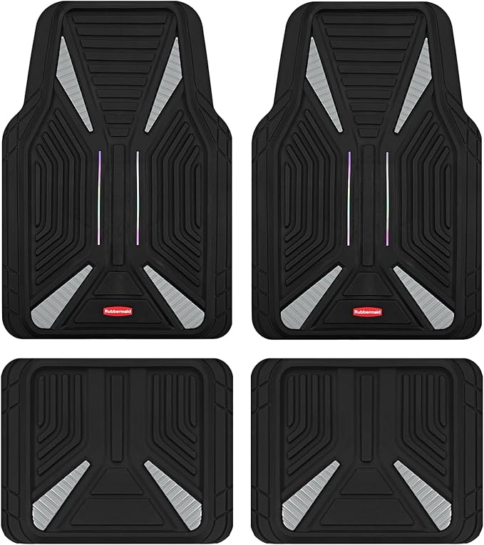 Rubbermaid Car Mat Full Set, Universal Trim-to-Fit Heavy-Duty Car Floor Mats – 4-Piece Set for All Weather Protection – Durable Rubber Mat for Cars, Trucks, SUVs & Vans-Gray