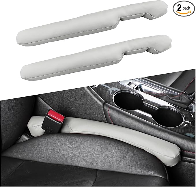 2 PCS Leather Car Seat Gap Filler, Auto Seat Blocker Organizer Fill The Gap Between Seat and Console, Universal Gap Filler Plug Stop Things from Dropping for Car SUV Truck (White)