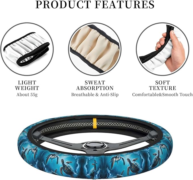 Cool Sea Turtles Universal Fit Steering Wheel Cover for Car, Truck, and SUV, Durable Steering Wheel Protection