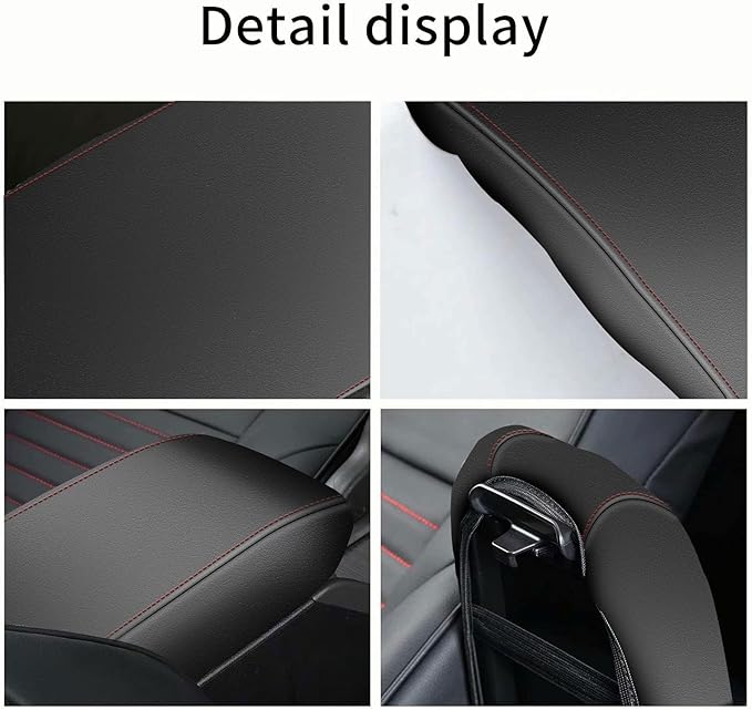 AOMSAZTO Armrest Covers for 2011-2016 Jeep Compass Black with Red Stiches