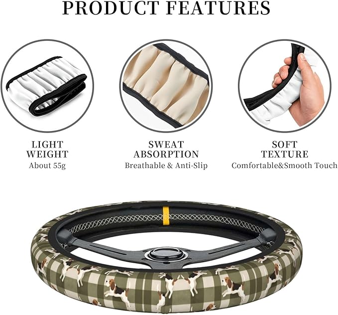 Beagle Dog Pattern Universal Fit Steering Wheel Cover for Car, Truck, and SUV, Durable Steering Wheel Protection