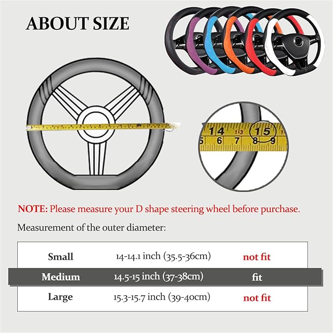 D Cut Steering Wheel Cover, Universal Microfiber Leather Breathable Flat Bottom Steering Wheel Cover Sports Style, 15 inch/ 38cm, Blue