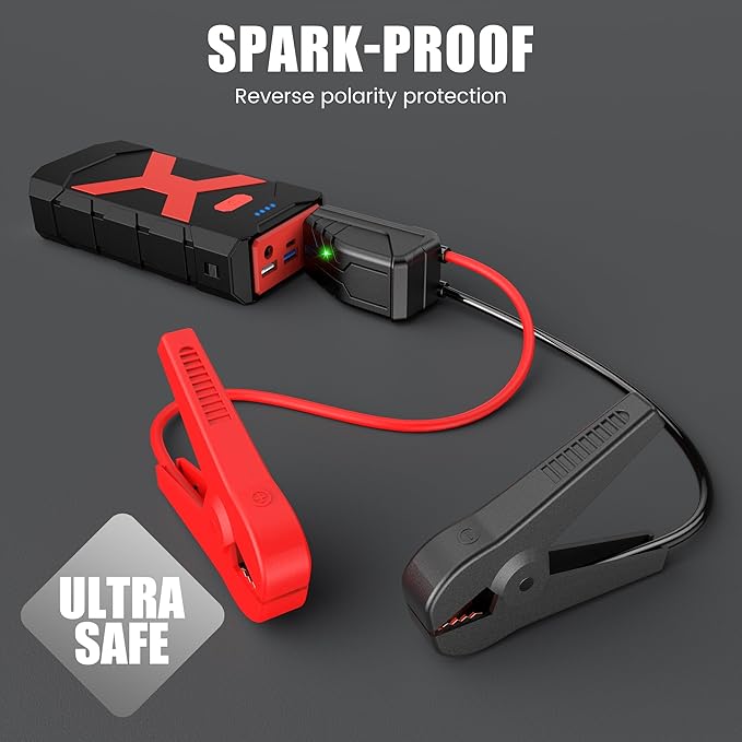 BOOKOO A9 Jump Starter 4000A for Car/Boat/Lawnmower(12L Gas/10L Diesel Engine) Portable 12V Car Battery Jump Starter with Jumper Cables,Quick Charging USB Ports and USB-C,3 LED Modes and Storage Box
