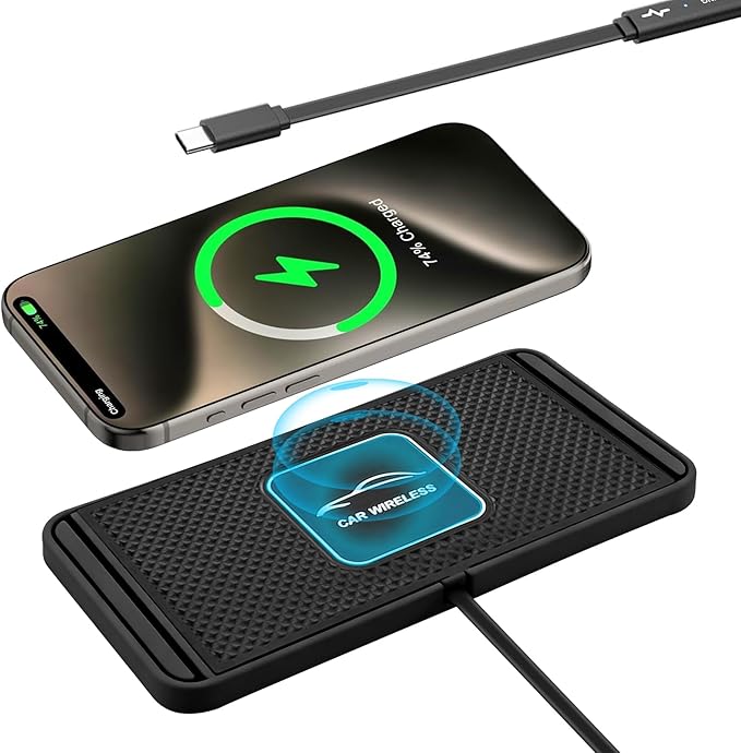 ZPSHYD Wireless Charging Pad for Car Phone Charger Non Slip Fast Charging Pad Compatible with Android iOS Qi Devices (Type-C Port 30cm Cable)
