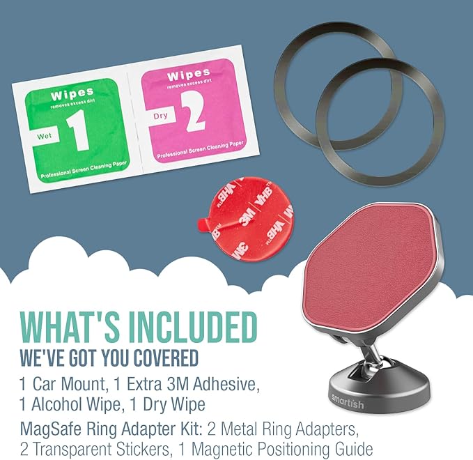 Smartish® MagSafe Mountaineer Car Mount - Compatible w/Apple iPhone 17/16/15/14/13 - Magnetic Stick on Adhesive Phone Holder - Extra Strength Magnet for Apple Accessories - Chili Crisp