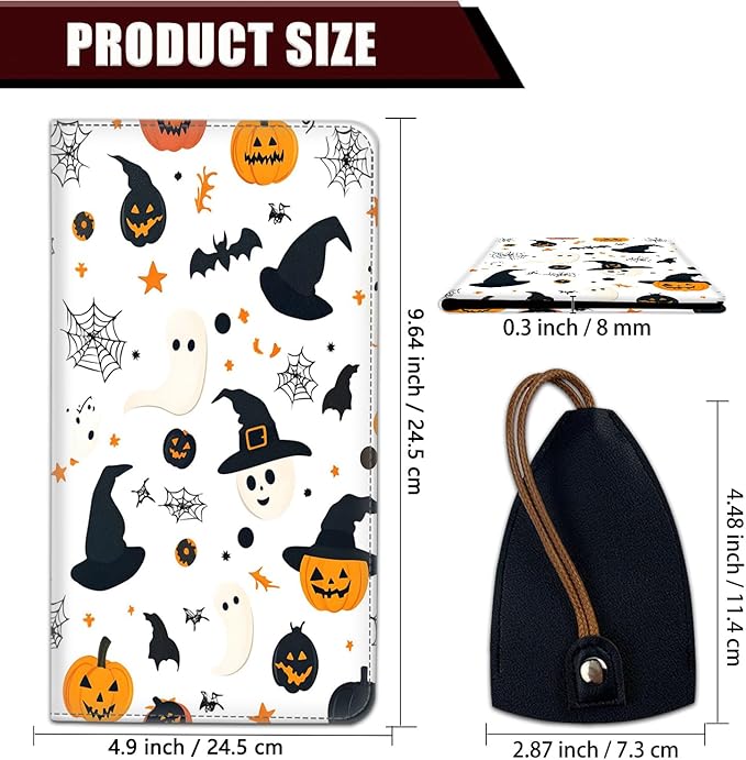 Car Registration Holder, PU Leather Vehicle Glove Box Organizer for Driver License, Document, Car Insurance Holder with Magnetic Shut, Auto Paperwork Wallet Accessories, Halloween Pumpkin + Witch Hat