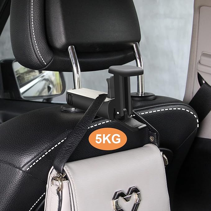 Car Headrest Hidden Hook, New Upgraded 2 in 1 Car Seat Hook with Phone Holder, 360° Rotation Car Hooks for Purses and Bags, Grocery Bag & Handbag (Silver - 1PCS)