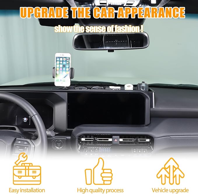 LLKUANG Center Console Dash Organizer Tray Compatible with Toyota Land Cruiser 250 Prado 2024 2025+ Navigation Screen Rear Insert Auxiliary Storage Box,Phone Holder Accessories (Style A)