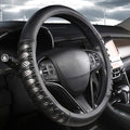 West Llama Microfiber Leather Car Steering Wheel Cover for Men Women,Universal Fit 14.5-15 inch(Leather Nails-Gray+Black-Standard Size)