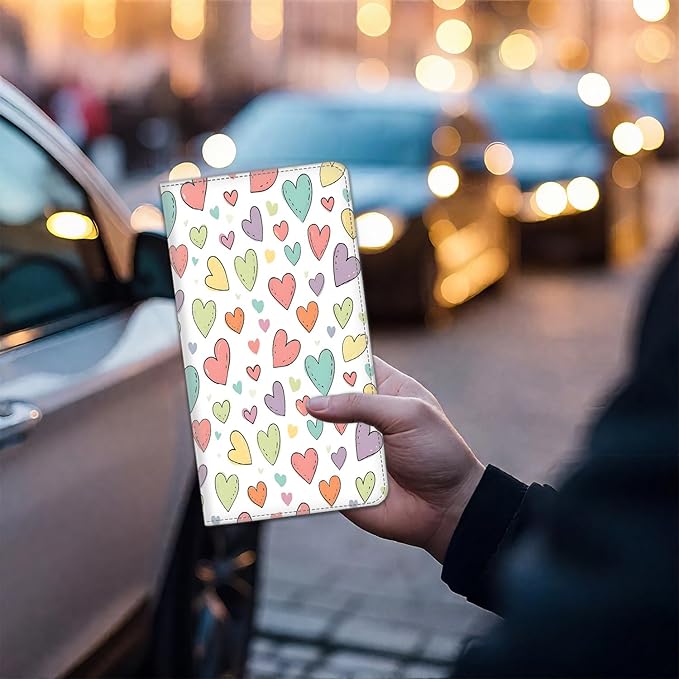 Car Registration and Insurance Card Holder for Women Men, Waterproof PU Leather Glove Box Car Organizer with Magnetic Shut, Vehicle Document Holder for Driver License,Cards, Colorful Love Peach