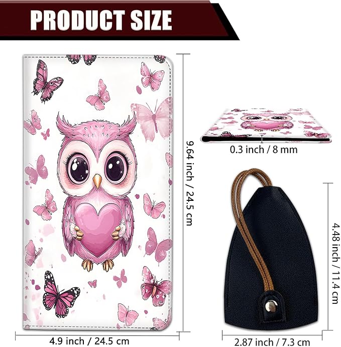 Car Document Holder with Magnetic Shut, Car Registration and Insurance Card Holder, Vehicle Glove Box Organizer Documents, Driver License, Auto Paperwork Organizer Wallet, Pink Heart-Shaped Owl