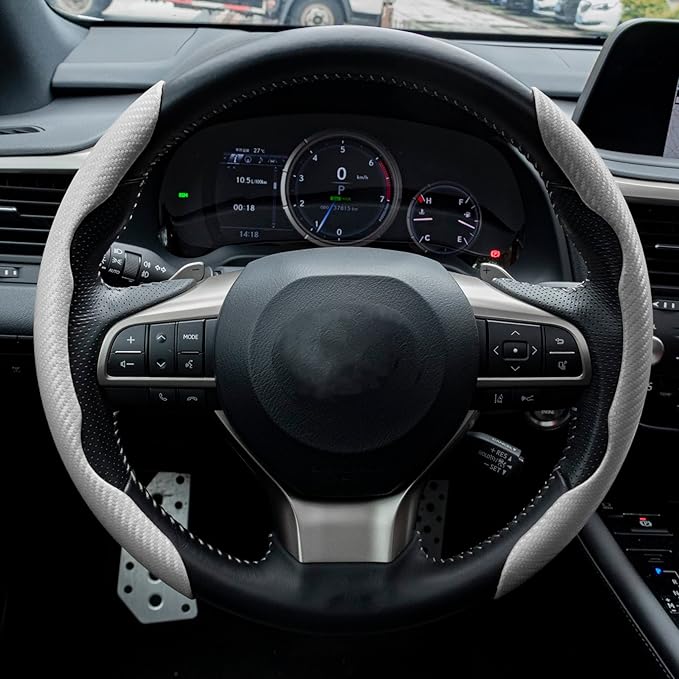 Amiss Carbon Fiber Anti-Skid Steering Wheel Cover, Universal 99% Car Wheel Cover Protector
