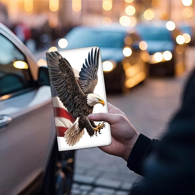 Car Registration Holder, Waterproof PU Leather Vehicle Card Document Glove Box Organizer, Women Interior Auto Accessories Case for Cards, Driver License Car Insurance Holder, American Flag Bald Eagle