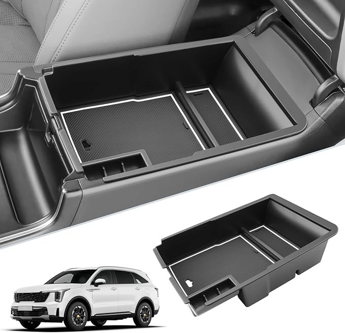 SKTU for 2024 2025 2026 Kia Sorento Center Console Organizer for 2024 2025 2026 Kia Sorento Accessories Console Tray 2024 2025 2026 Sorento Armrest Storage Box with Coin Holder Durable (White)