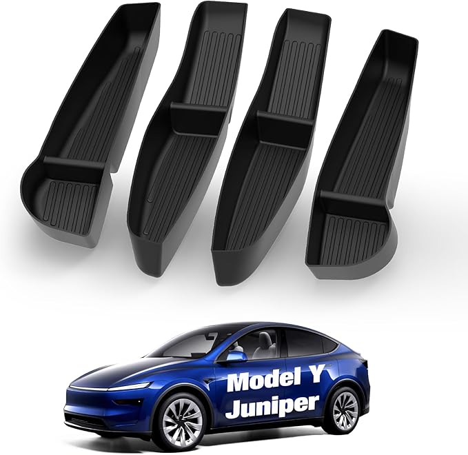 Door Side Storage Box for 2025 2026 Tesla Model Y Juniper Accessories, Waterproof TPE Front & Rear Door Pocket Liners Tray Protector Liner 4pcs (Only Fit New Model Y)