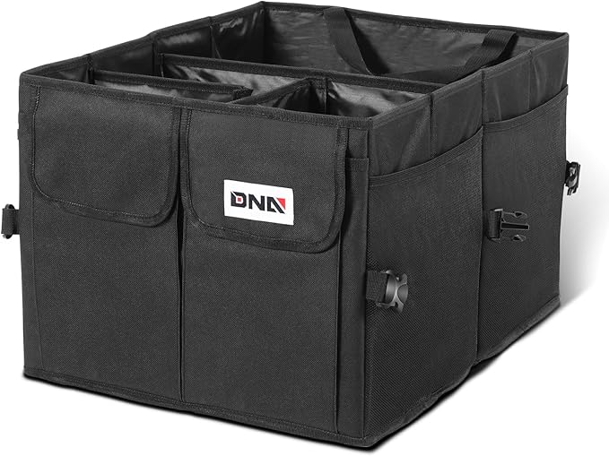 DNA Motoring Trunk Organizer for Car, 60L Large Capacity Foldable Trunk Organizer, Multi Compartment Car Trunk Organizer for Women Men, Black, TOOLS-00419