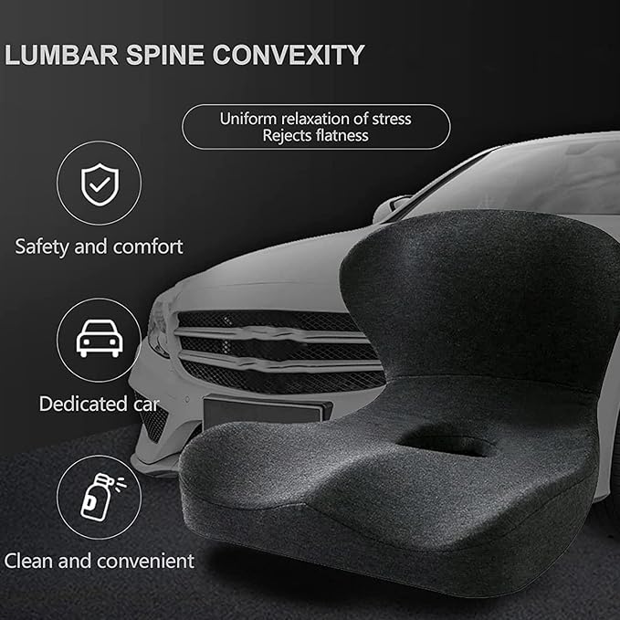 Car Seat Cushion & Lumbar Support Memory Foam Chair Pad, Back Support Pillow Chair Cushion for Office Reduce Tailbone Pressure & Improve Comfort(Light Gray)