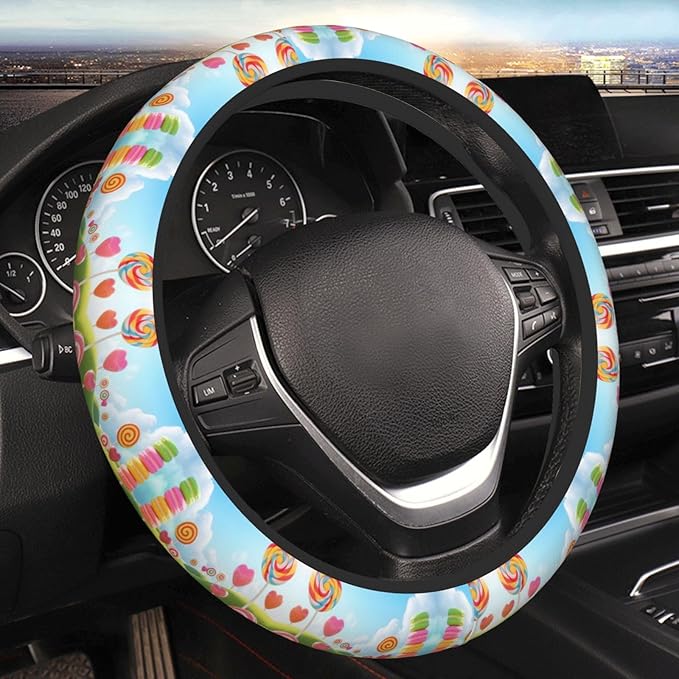 Fantasy Delicious Lollypops Neoprene Steering Wheel Covers Women Men Car Accessories, Universal 15 Inch Fit Auto, Suvs, Truck
