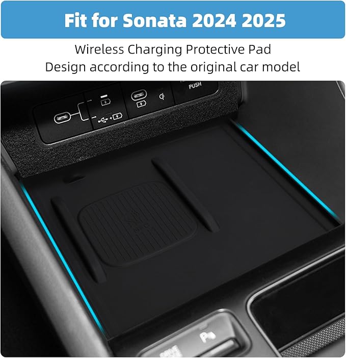 Center Console Wireless Charging Pad Fit for Hyundai Sonata 2024 2025 Silicone Non-Slip Wireless Charger Tray Protective Mat Interior Accessories