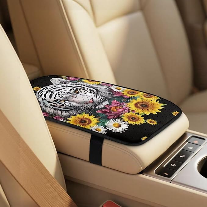 Oramclsy Tiger Heavy Duty Car Seat Covers with Armrest Pad and Sunflower Seat Belt Pads 5 Pack Universal Auto Interior Protector Set Universal Size