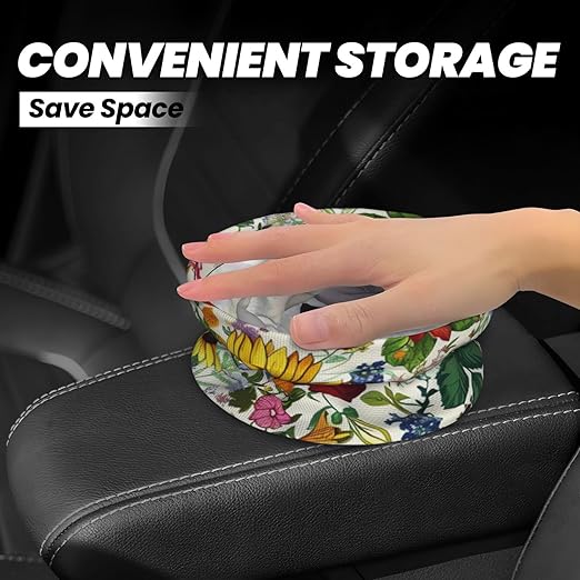 Spring Wildflowers Car Trash Can Garbage Cans Foldable,Cute Hanging Car Organizer and Storage Bag Leak Proof, Auto Back Seat Trash Bin Universal for Truck, SUV, Outdoor Travel