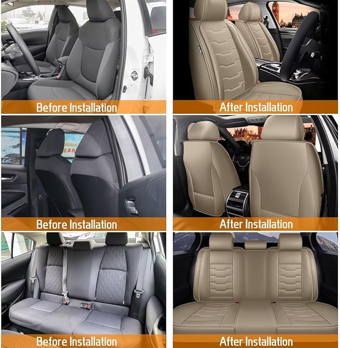 DISUTOGO Seat Covers Fit for Xterra 2000-2015 Seat Covers Full Set Car Seat Covers Faux Leather Breathable Waterproof Car Seat Protector (5 Seats, Beige)