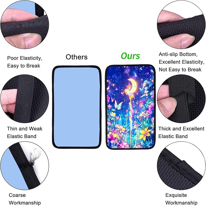 JANENFNA Car Armrest Cover Pads Universal Fashion Cute Auto Center Console Armrest Cover Pad with 2PCS Car Coasters Soft Waterproof Car Armrest Seat Protector for Women,Moon Magic Wand Flower