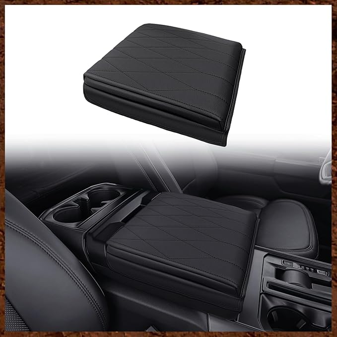 Muslogy Center Console Armrest Cover Compatible with Ford F-150 F150 2021-2025 Comfort Armrest Pad Arm Rest Cushion Vegan Leather Protector 1-Inch Extra Thick(WorkSurface ONLY)