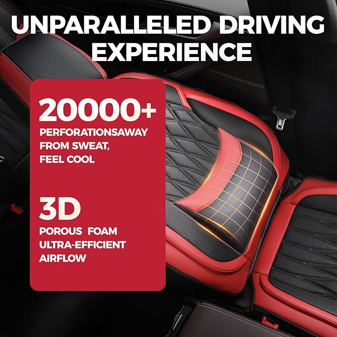 FREESOO Front Seat Covers for Cars - Ultra Breathable Waterproof Faux Leather Car Seat Cover Protectors with Lumbar Support, Universal Fit for Most 5 Seats Vehicles Sedans Hatchbacks Pickup, Black Red