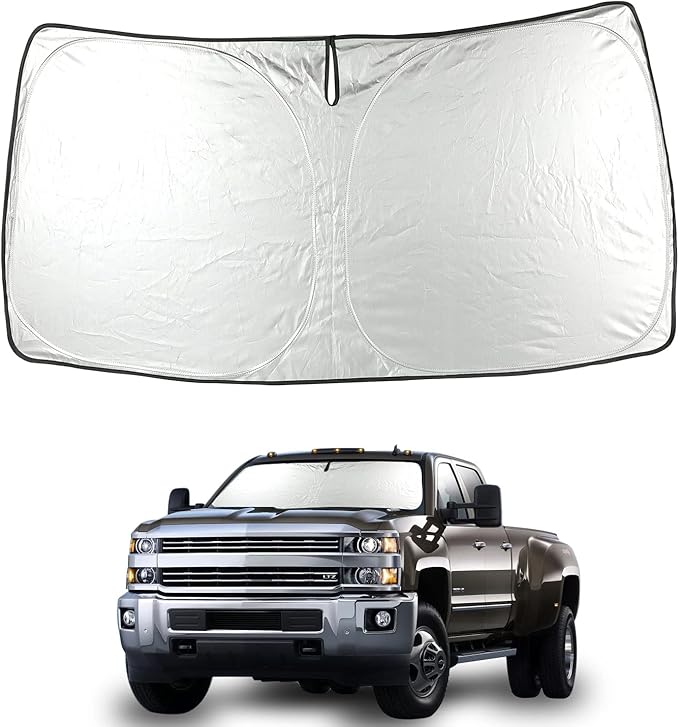 ROCCS Foldable Windshield Sunshade fit for 2019 2020 2021 2022 2023 2024 2025 GMC Sierra 1500 2500 3500 SLT AT4 Denali,Front Window Sun Shade Shield Cover UV Ray Reflector Sun Visor