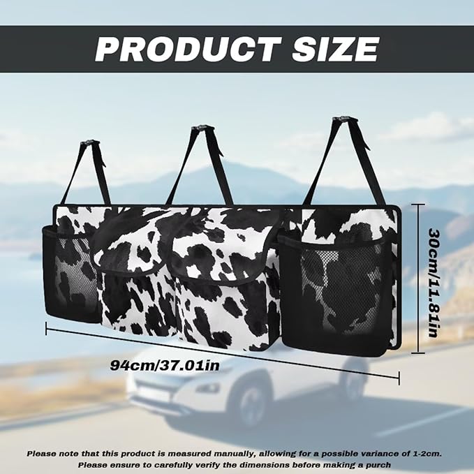 Car Trunk Organizer and Storage, Black Cow Print Car Organizer Keep the Car Clean and Tidy, Washable Car Organization Women Automotive Interior Accessories for SUV/MPV/Truck/Van/Sedan