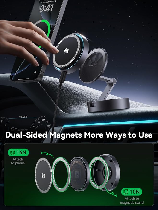 THREEKEY for【Qi2 25W Certified】 Magsafe Car Mount Charger with Cooling Fan,Wireless Car Charger with LED Light,360° Rotating&Retractable Phone Holder,Magnetic Mount for iPhone17-12&Galaxy S25 Ultra