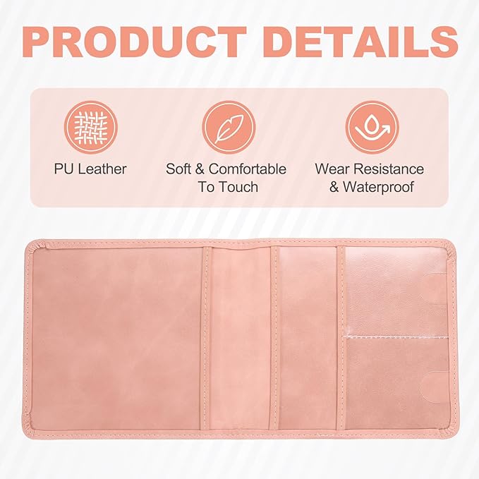 HARFINGTON Car Registration and Insurance Holder 5.63" x 5.31" PU Leather Vehicle Glove Box Organizer Storage Accessories Men Women Car ID Holder for License ID Card Bank Card, Pink