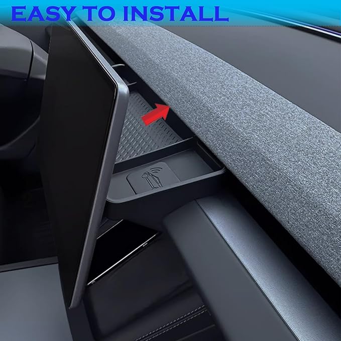 yhcdsea for 2024-2026 Tesla Model 3 Highland and 2025 2026 Tesla Model Y Juniper Center Console Organizer Behind Screen Storage Box Dashboard Hidden Tray Interior Accessories