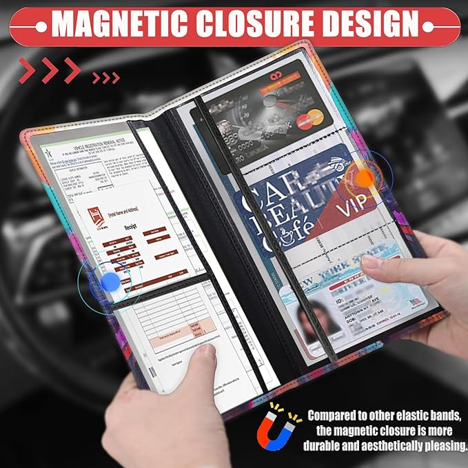 Car Registration Holder, Waterproof PU Leather Vehicle Card Document Glove Box Organizer, Women Interior Auto Accessories Case for Cards, Driver License Car Insurance Holder, Chicken Color Pattern