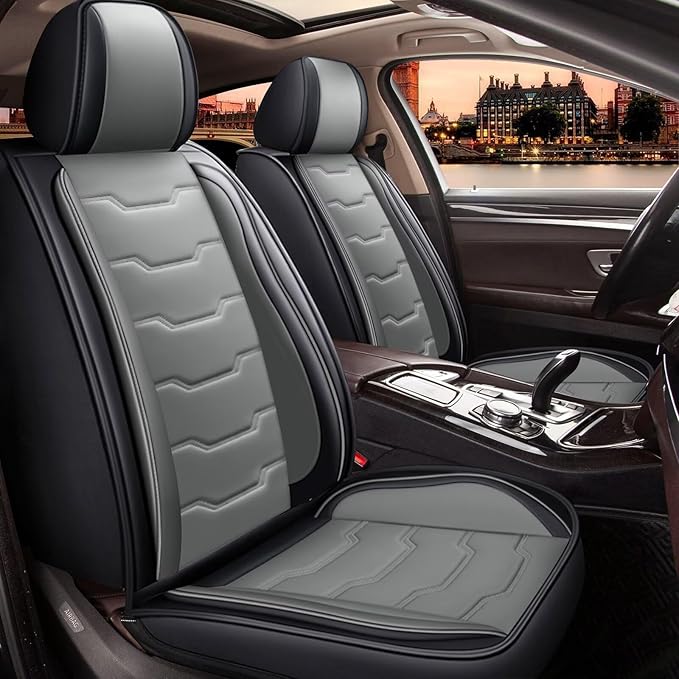 DISUTOGO Seat Covers Fit for NV200 2016-2020 Front Seat Covers Faux Leather Car Seat Covers Breathable Waterproof Car Seat Protector (2 Seats, Black&Grey)