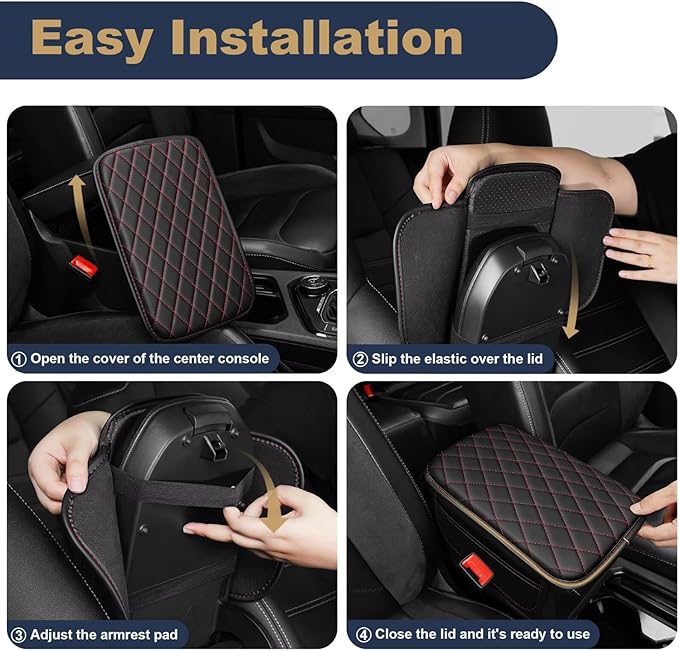 YORKNEIC Center Console Cover Fit for Ford Focus: Middle Console Cover with 2 Storage Pocket,Faux Leather Waterproof Anti-Scratch Car Armrest Cover Protector(Black&Redline)