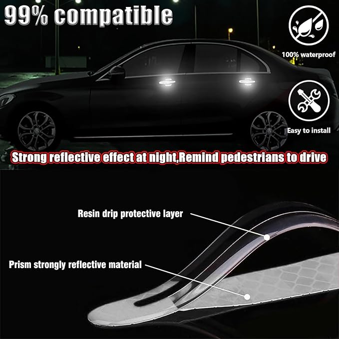 8Pcs Car Door Handle Protector Reflective Sticker,3D Carbon Fiber Universal Door Handle Scratch Protector Cover,Self-Adhesive & Non-Marking,Paint Guard Protective Films (White)