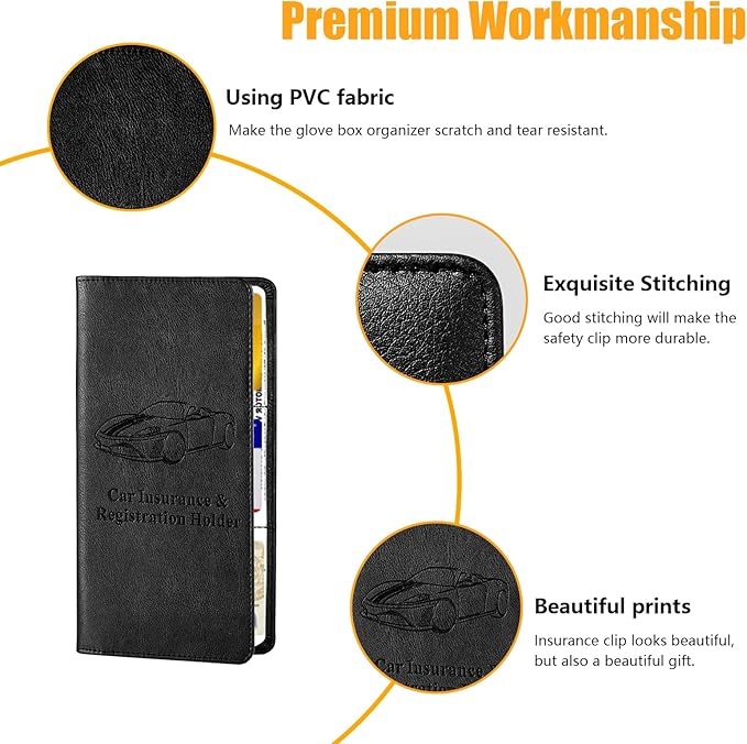 Kewucn Car Registration and Insurance Holder, Leather Auto Glove Box Organizer with Magnetic Shut, Vehicle Compartment Accessories Case for Cards, Driver License & Essential Documents