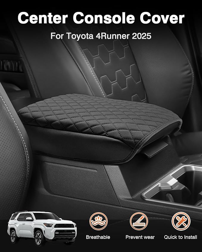 Shademax Custom for 2026 2025 Toyota 4Runner Center Console Cover Armrest Cover for 4Runner Accessories 2025 Truck Arm Rest Cushion Pad PU Leather Middle Console Cover Armrest Seat Box Protector