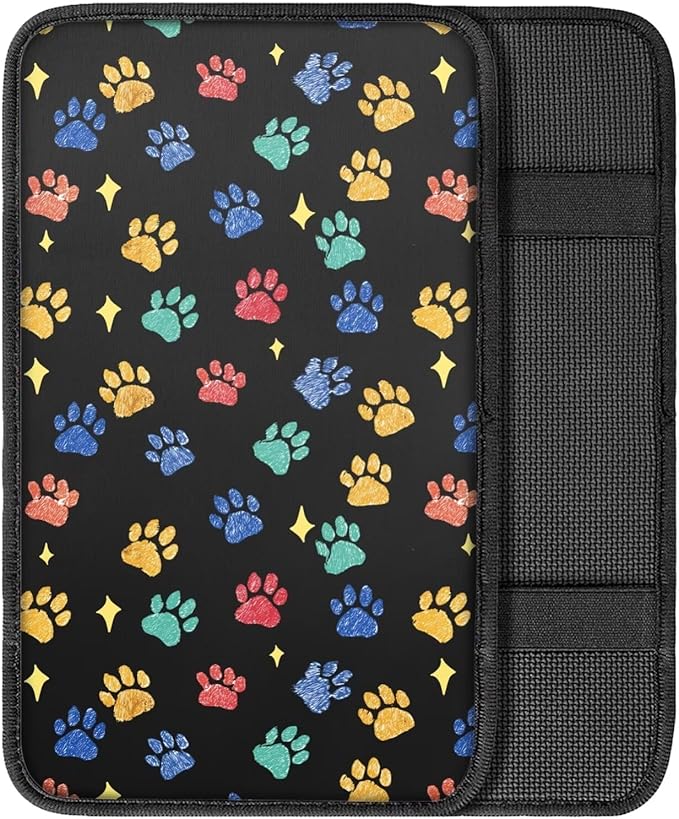 Colorful Dog Paw Print Car Center Console Cushion Pad Protect from Pet Claws Car Center Console Cover Auto Console Armrest Cover Universal Armrest Cover Pad